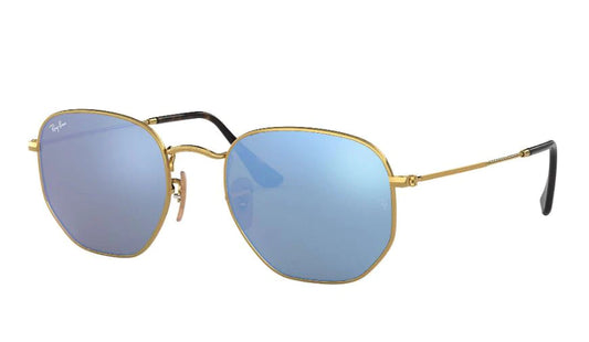 Ray Ban Hexagonal Dorado - Azul Espejo