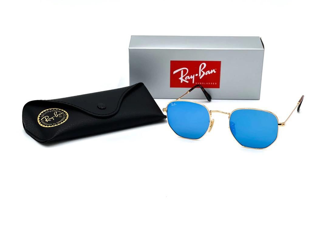 Ray Ban Hexagonal Dorado-Azul Espejo